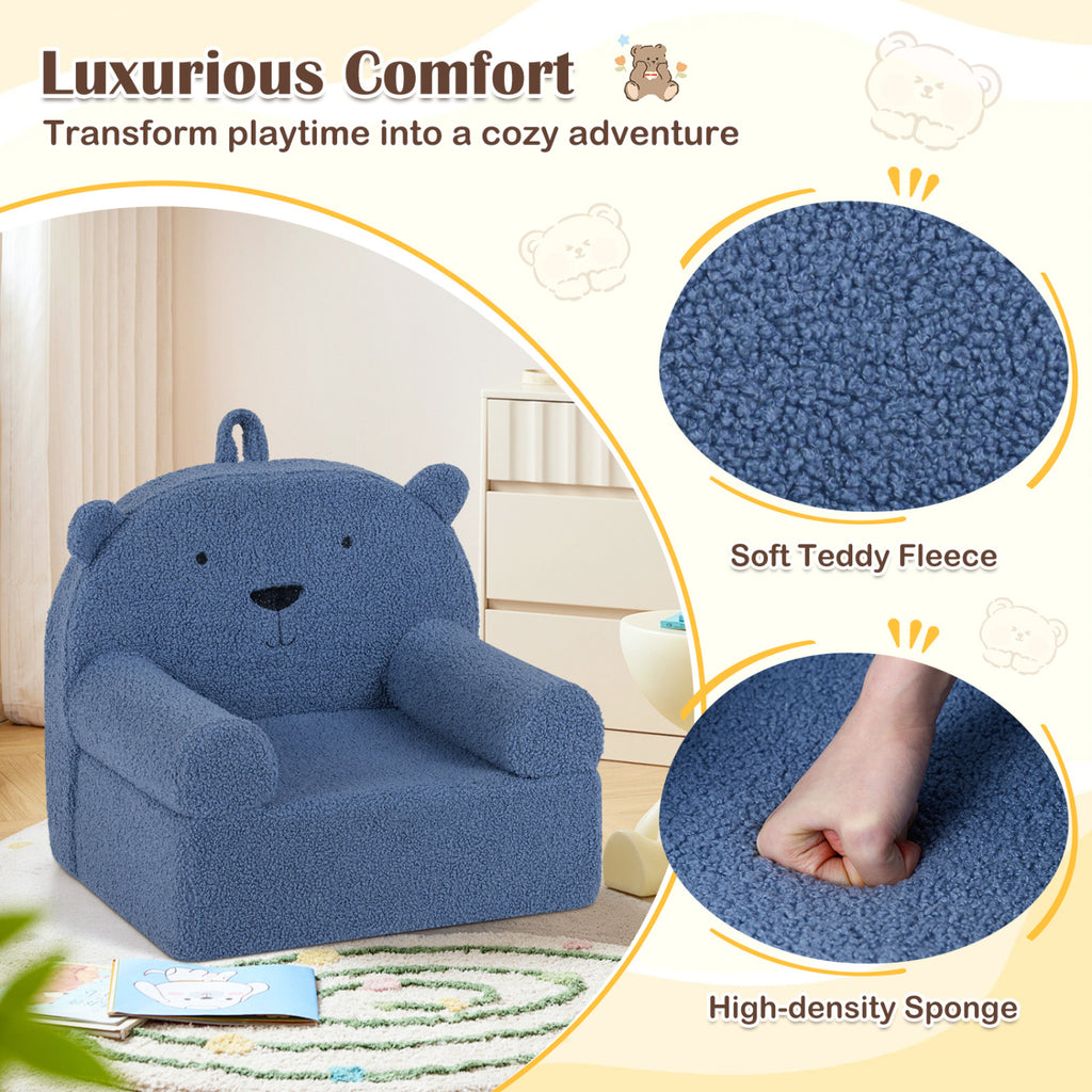 Kids Bear Foam Sofa - Toddler Couch with Soft Fleece Cover, Navy Variation