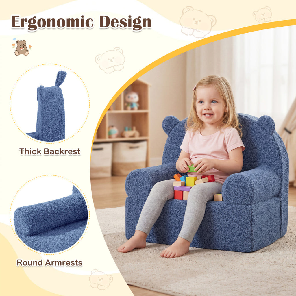 Kids Bear Foam Sofa - Toddler Couch with Soft Fleece Cover, Navy Variation