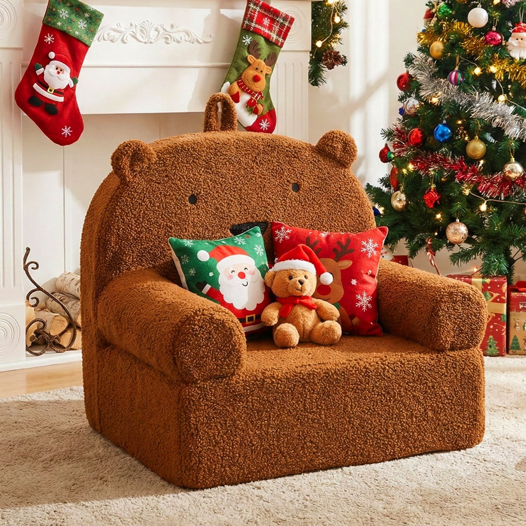 Kids Bear Sofa Toddler Foam Couch with Soft Fleece Cover - Brown Variation