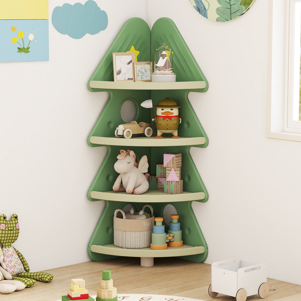 Kids Corner Bookshelf - 4-Tier Tree Display Shelf for Kids Room, Green