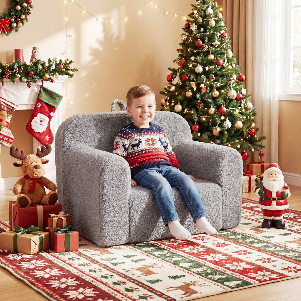 Kids Toddler Couch Sofa with Anti-Slip Base - Gray, Portable & Soft