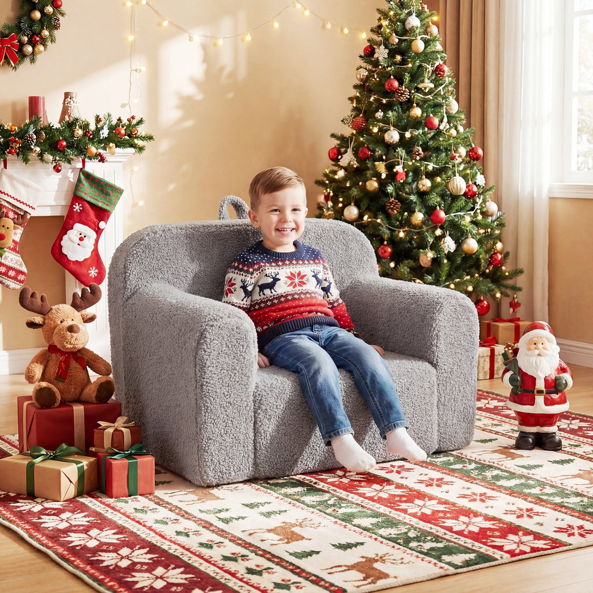 Kids Toddler Couch Sofa with Anti-Slip Base - Gray, Portable & Soft