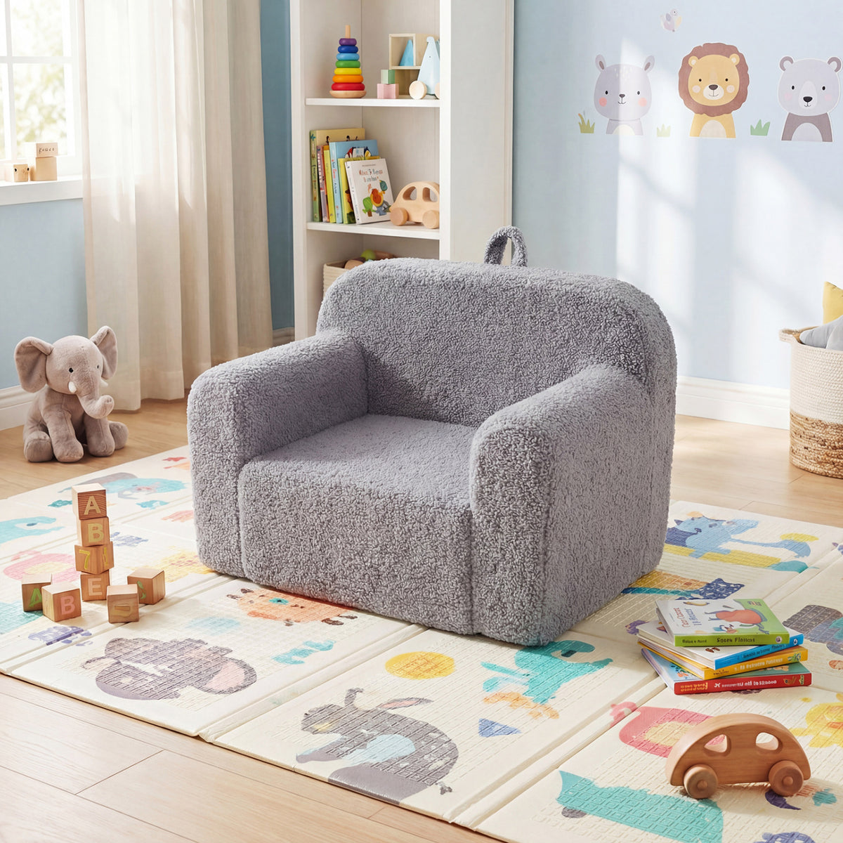 Kids Toddler Couch Sofa with Anti-Slip Base - Gray, Portable & Soft