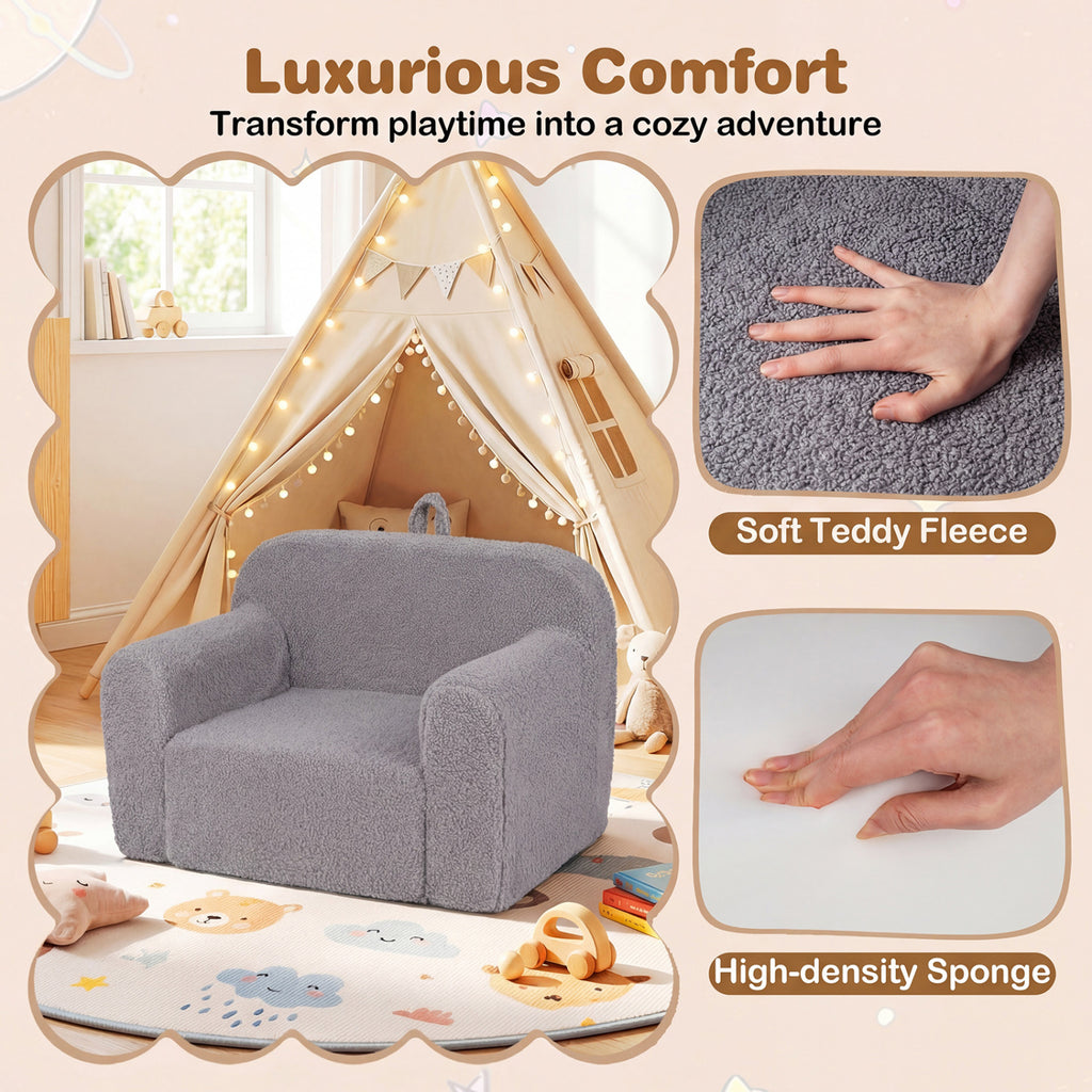 Kids Toddler Couch Sofa with Anti-Slip Base - Gray, Portable & Soft