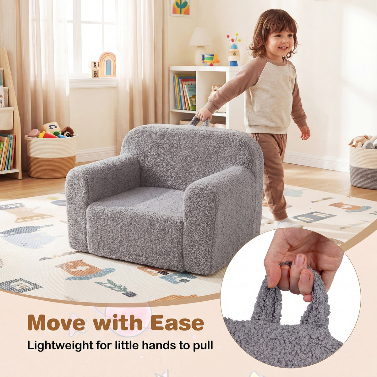 Kids Toddler Couch Sofa with Anti-Slip Base - Gray, Portable & Soft