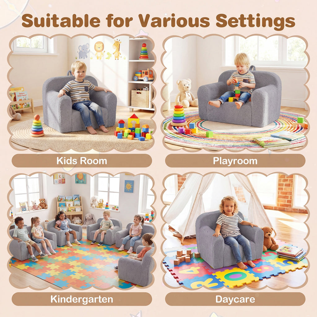 Kids Toddler Couch Sofa with Anti-Slip Base - Gray, Portable & Soft