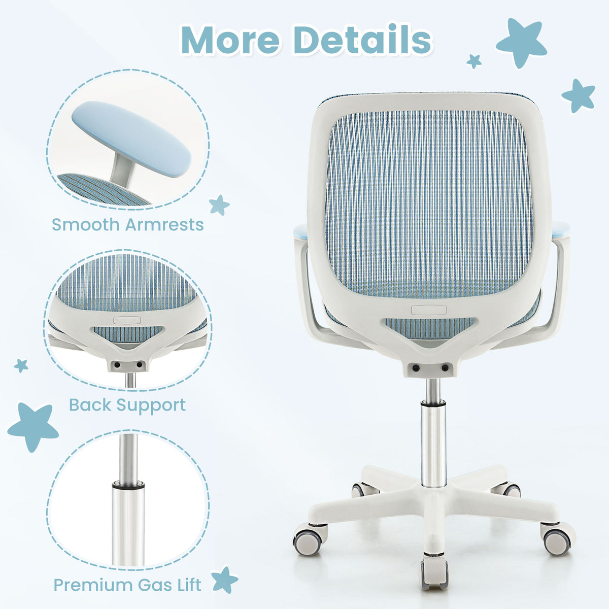 Kids Mesh Swivel Computer Chair with Height Adjustment - Blue, 31.5-36"