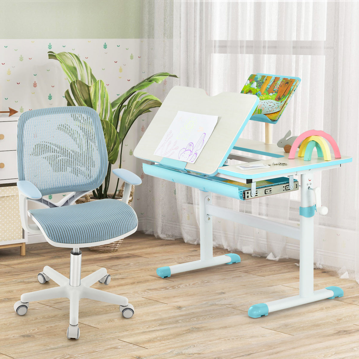 Kids Mesh Swivel Computer Chair with Height Adjustment - Blue, 31.5-36"