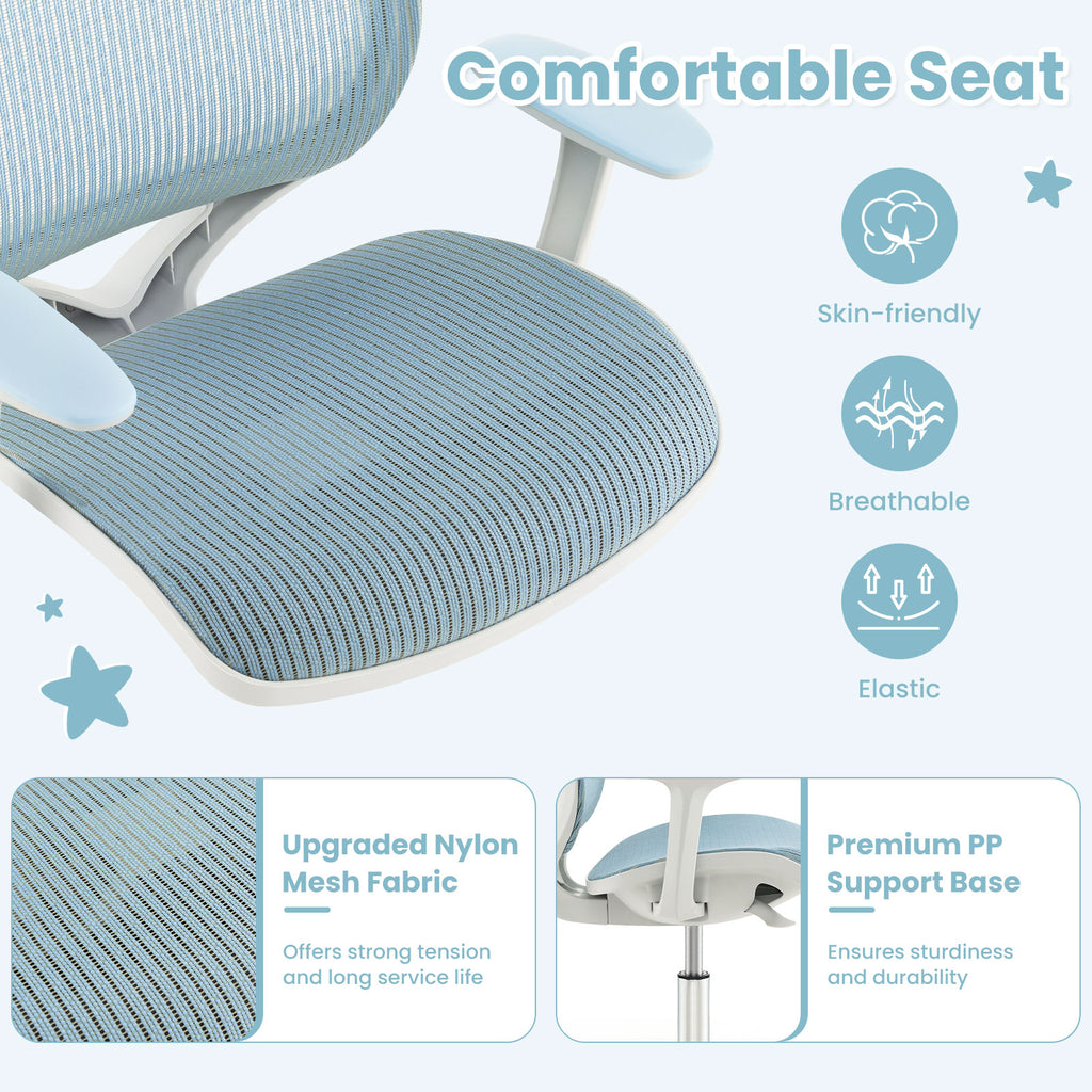 Kids Mesh Swivel Computer Chair with Height Adjustment - Blue, 31.5-36"
