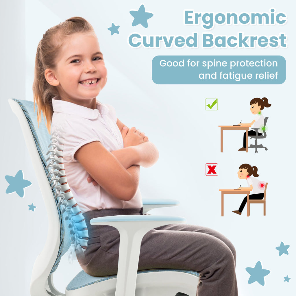 Kids Mesh Swivel Computer Chair with Height Adjustment - Blue, 31.5-36"