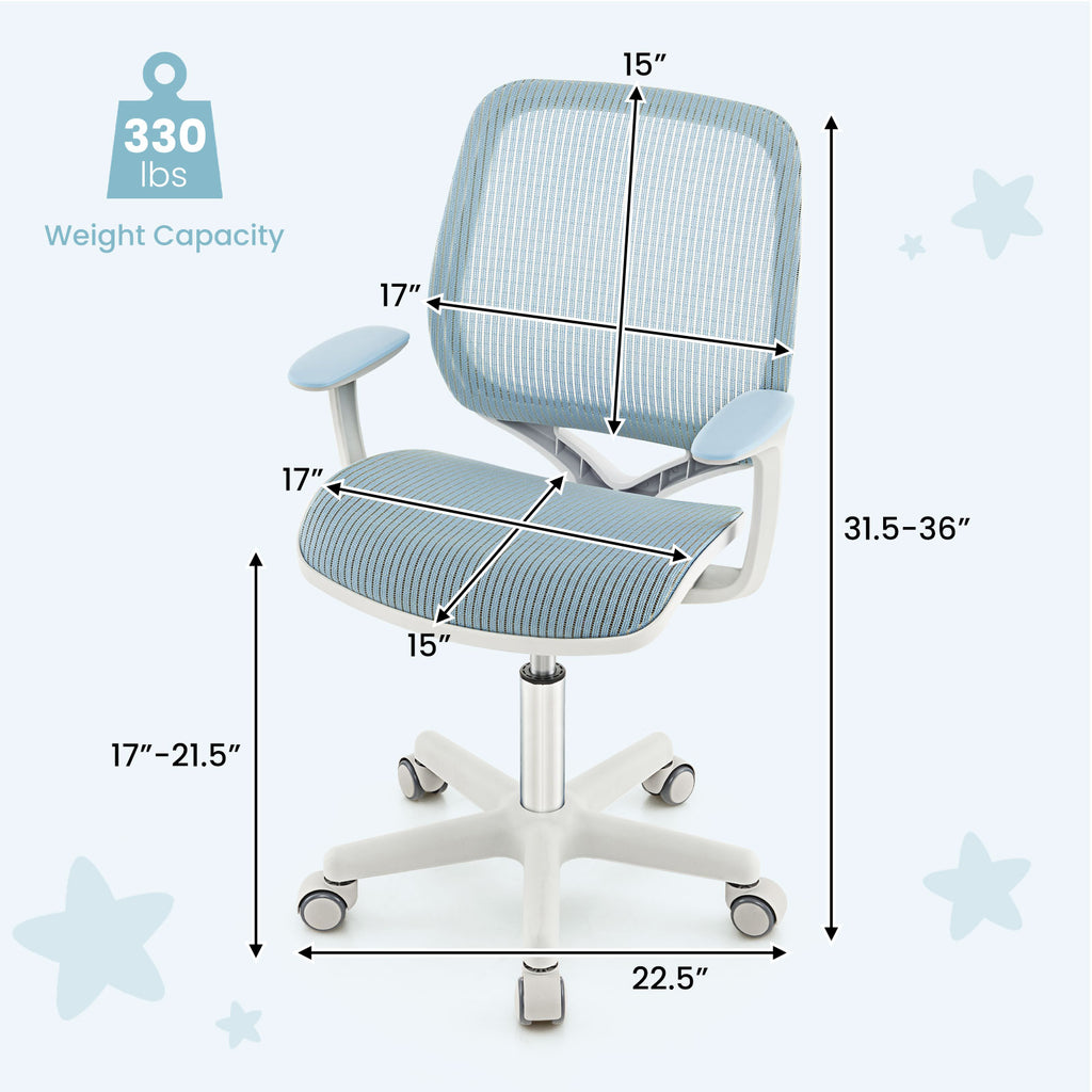 Kids Mesh Swivel Computer Chair with Height Adjustment - Blue, 31.5-36"