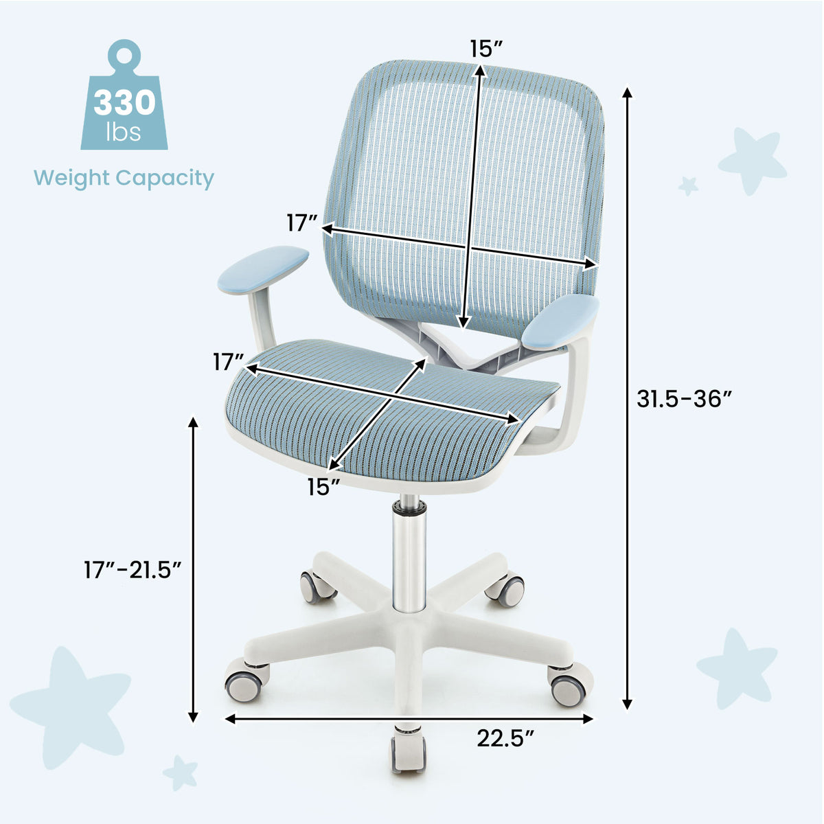 Kids Mesh Swivel Computer Chair with Height Adjustment - Blue, 31.5-36"