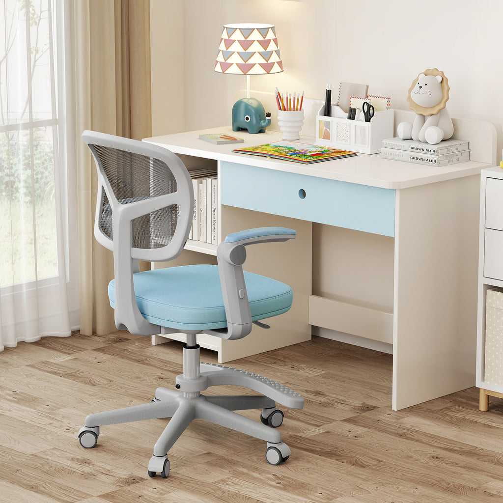 Kids Desk Chair with Footrest & Adjustable Height - Blue, Armrest Swivel Study Seat
