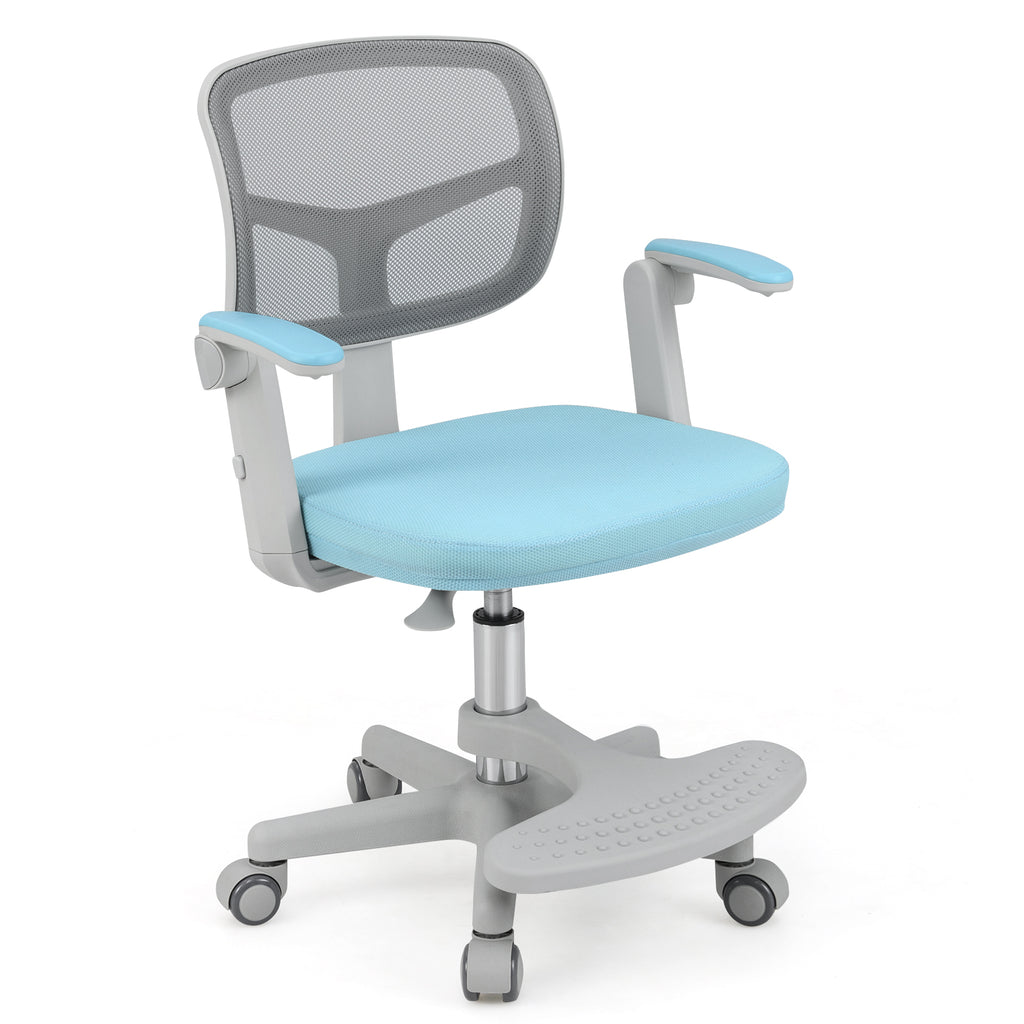 Kids Desk Chair with Footrest & Adjustable Height - Blue, Armrest Swivel Study Seat