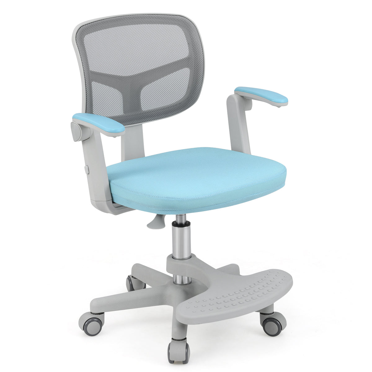 Kids Desk Chair with Footrest & Adjustable Height - Blue, Armrest Swivel Study Seat
