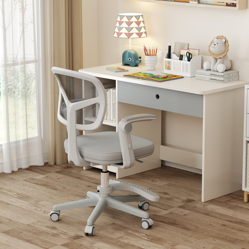 Kids Study Desk Chair with Adjustable Height Armrest Footrest Gray - Costway