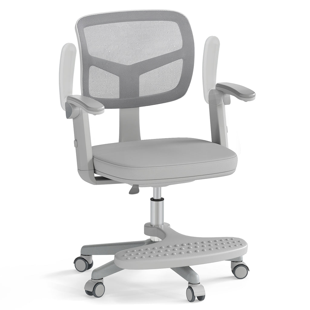 Kids Study Desk Chair with Adjustable Height Armrest Footrest Gray - Costway
