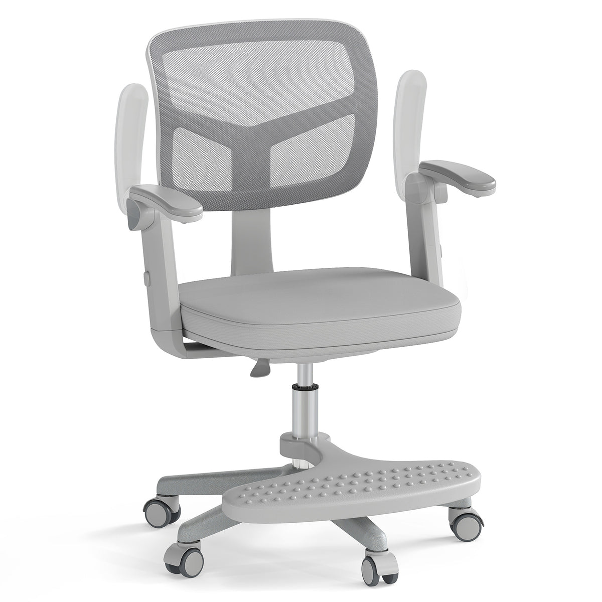 Kids Study Desk Chair with Adjustable Height Armrest Footrest Gray - Costway