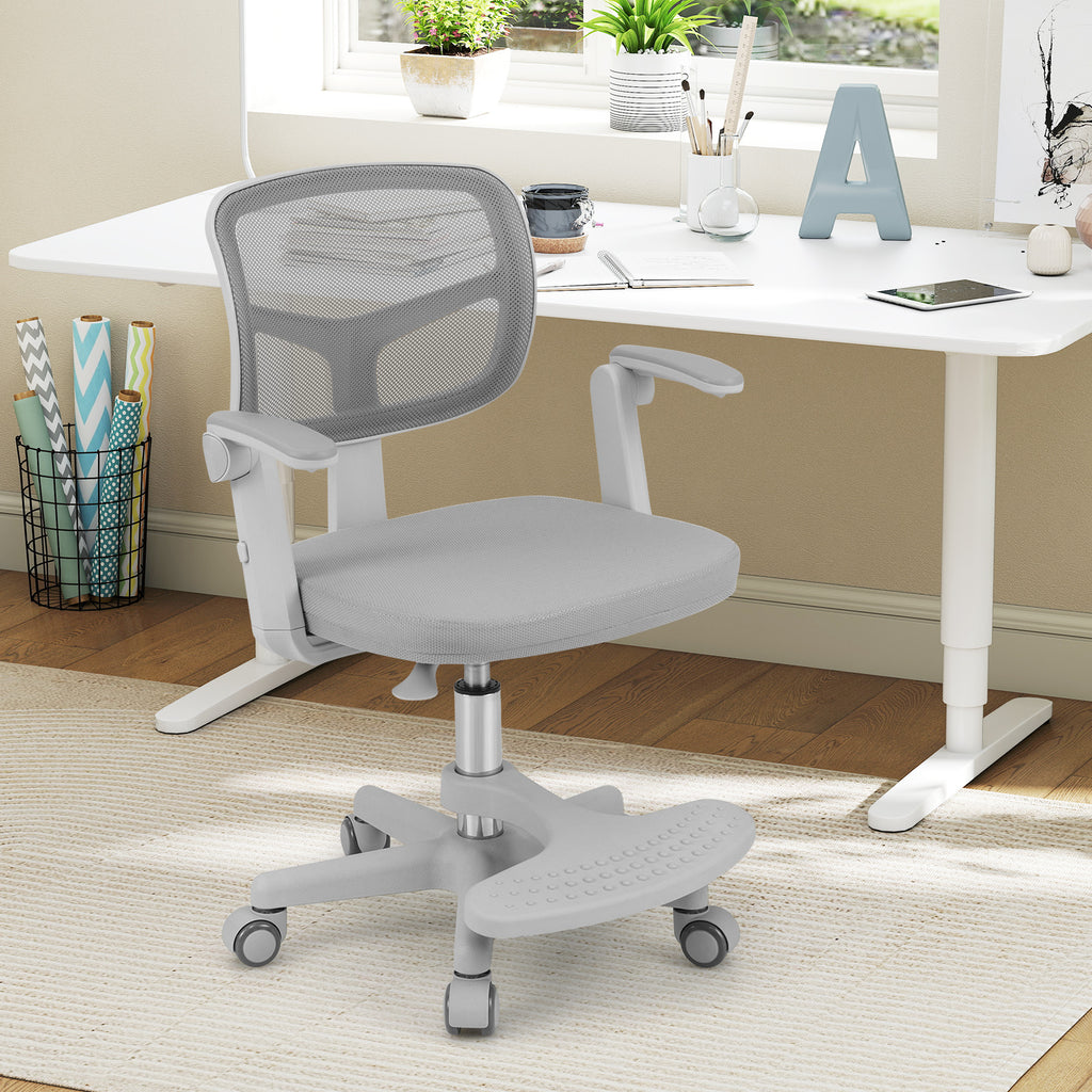 Kids Study Desk Chair with Adjustable Height Armrest Footrest Gray - Costway