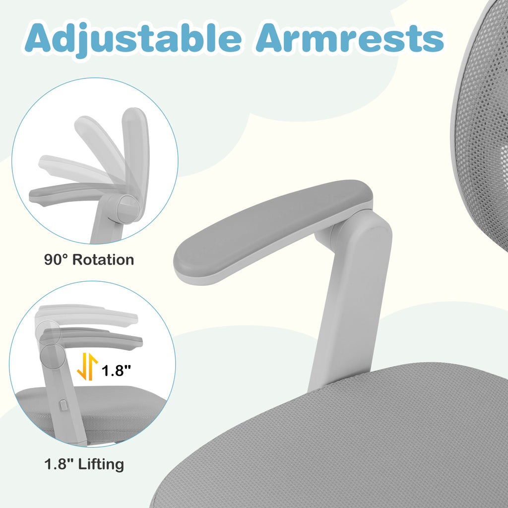 Kids Study Desk Chair with Adjustable Height Armrest Footrest Gray - Costway