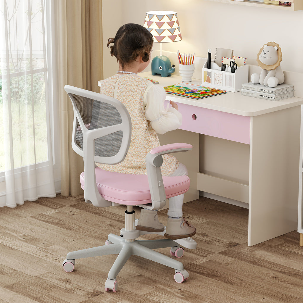 Kids Desk Chair with Footrest & Adjustable Height - Pink Study Chair for Children
