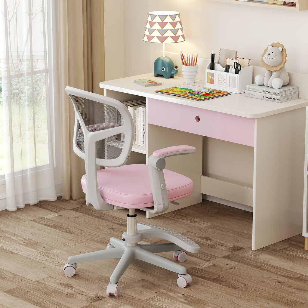 Kids Desk Chair with Footrest & Adjustable Height - Pink Study Chair for Children