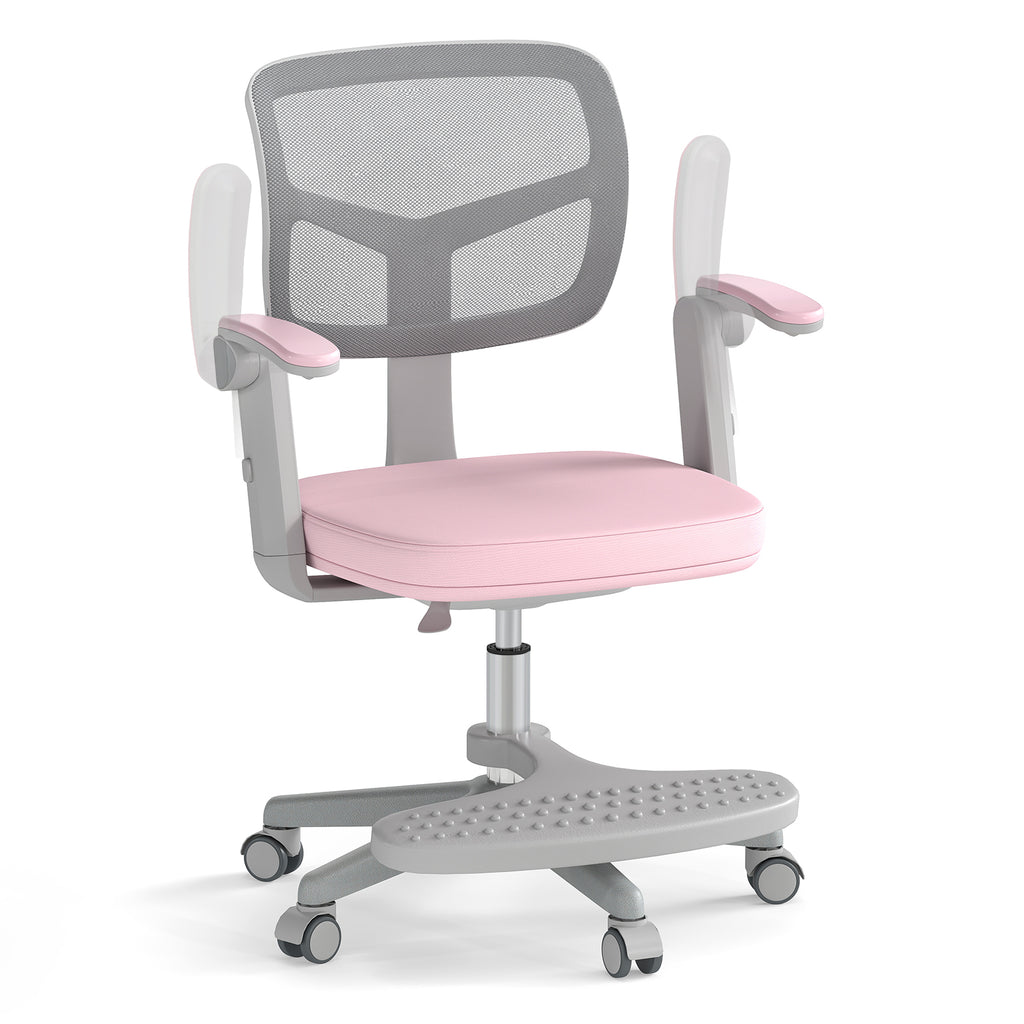 Kids Desk Chair with Footrest & Adjustable Height - Pink Study Chair for Children