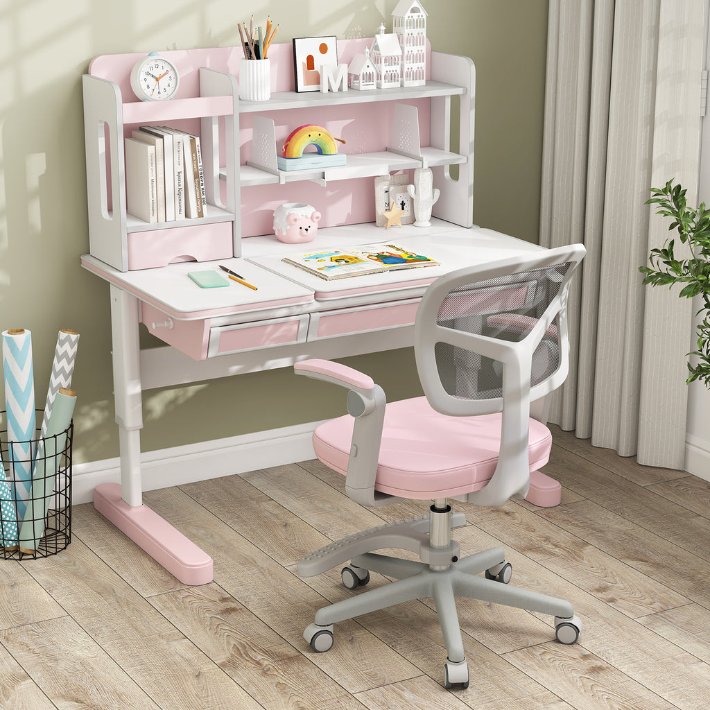 Kids Desk Chair with Footrest & Adjustable Height - Pink Study Chair for Children