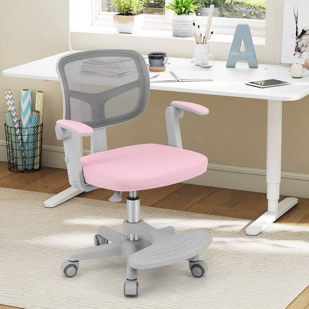 Kids Desk Chair with Footrest & Adjustable Height - Pink Study Chair for Children
