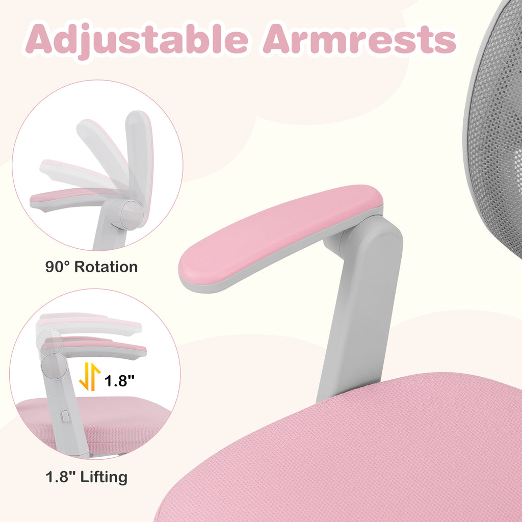Kids Desk Chair with Footrest & Adjustable Height - Pink Study Chair for Children