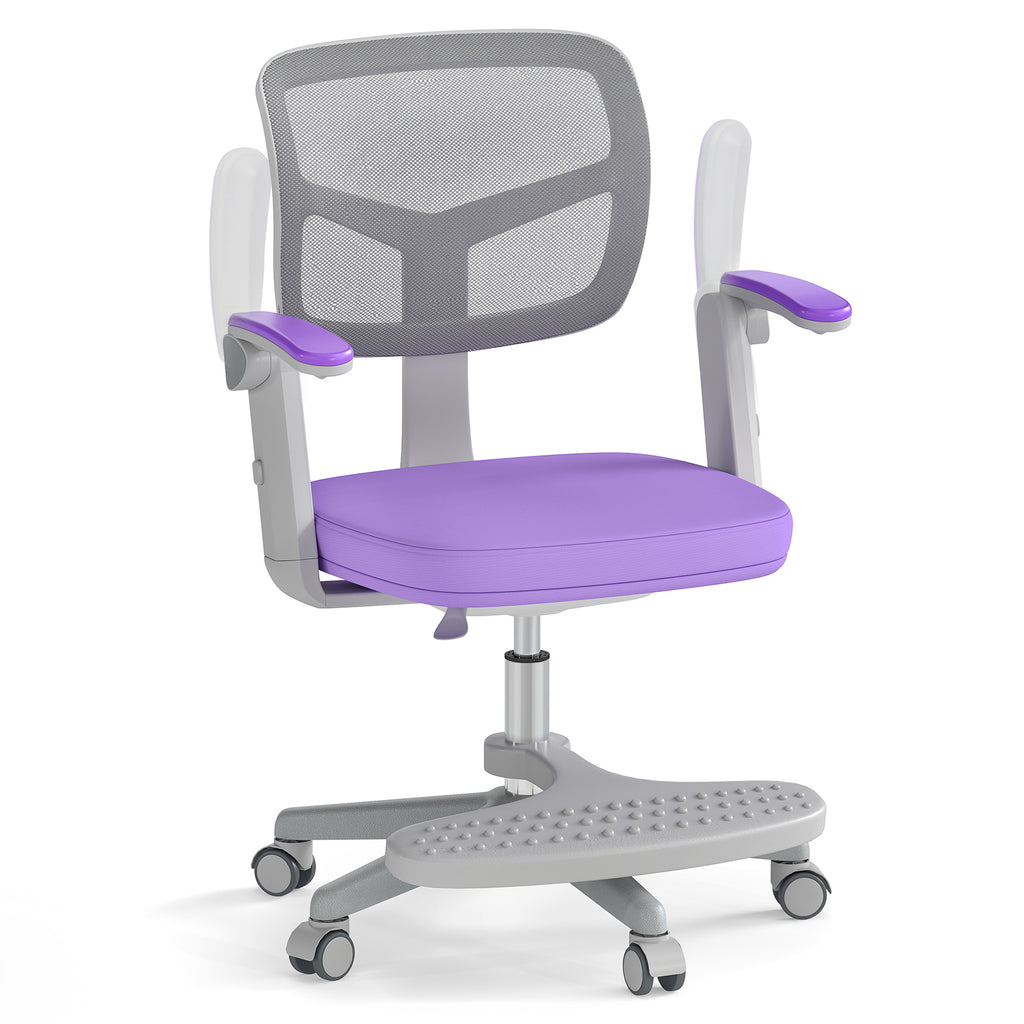 Kids Study Desk Chair with Adjustable Height Footrest & Armrest - Purple, Costway