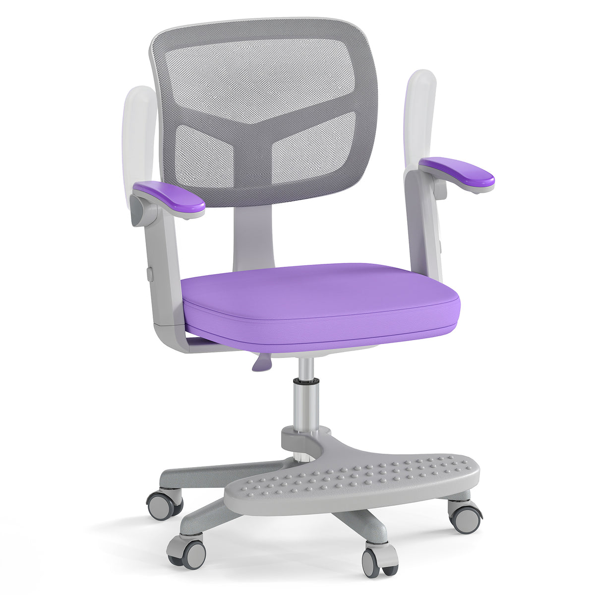 Kids Study Desk Chair with Adjustable Height Footrest & Armrest - Purple, Costway