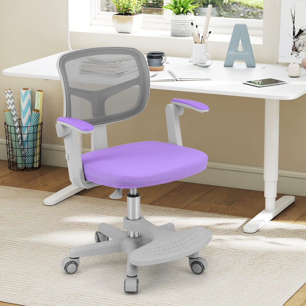 Kids Study Desk Chair with Adjustable Height Footrest & Armrest - Purple, Costway