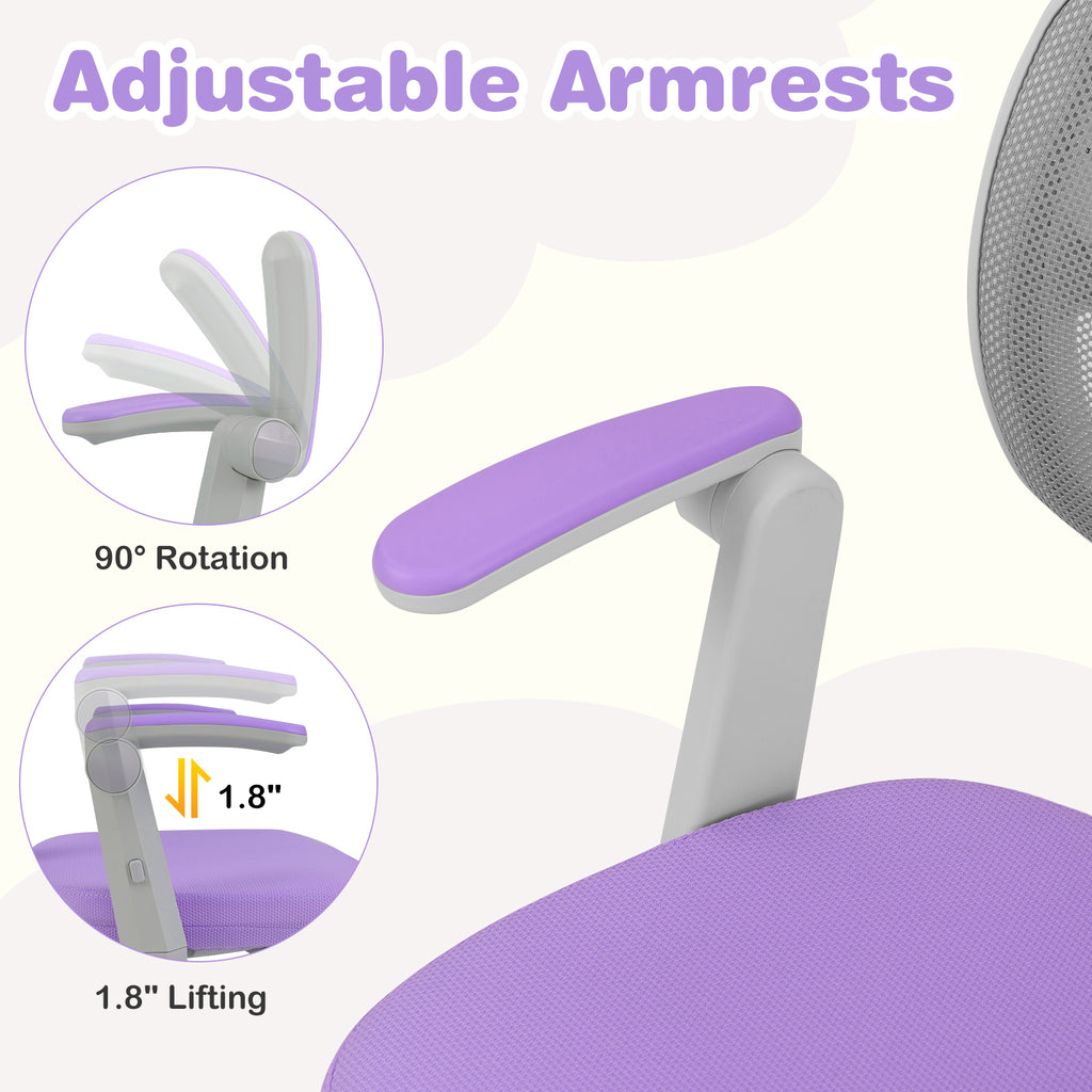 Kids Study Desk Chair with Adjustable Height Footrest & Armrest - Purple, Costway