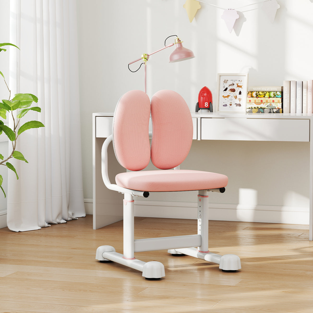 Kids Study Desk Chair with Dual Support Backrest & Adjustable Height - Pink