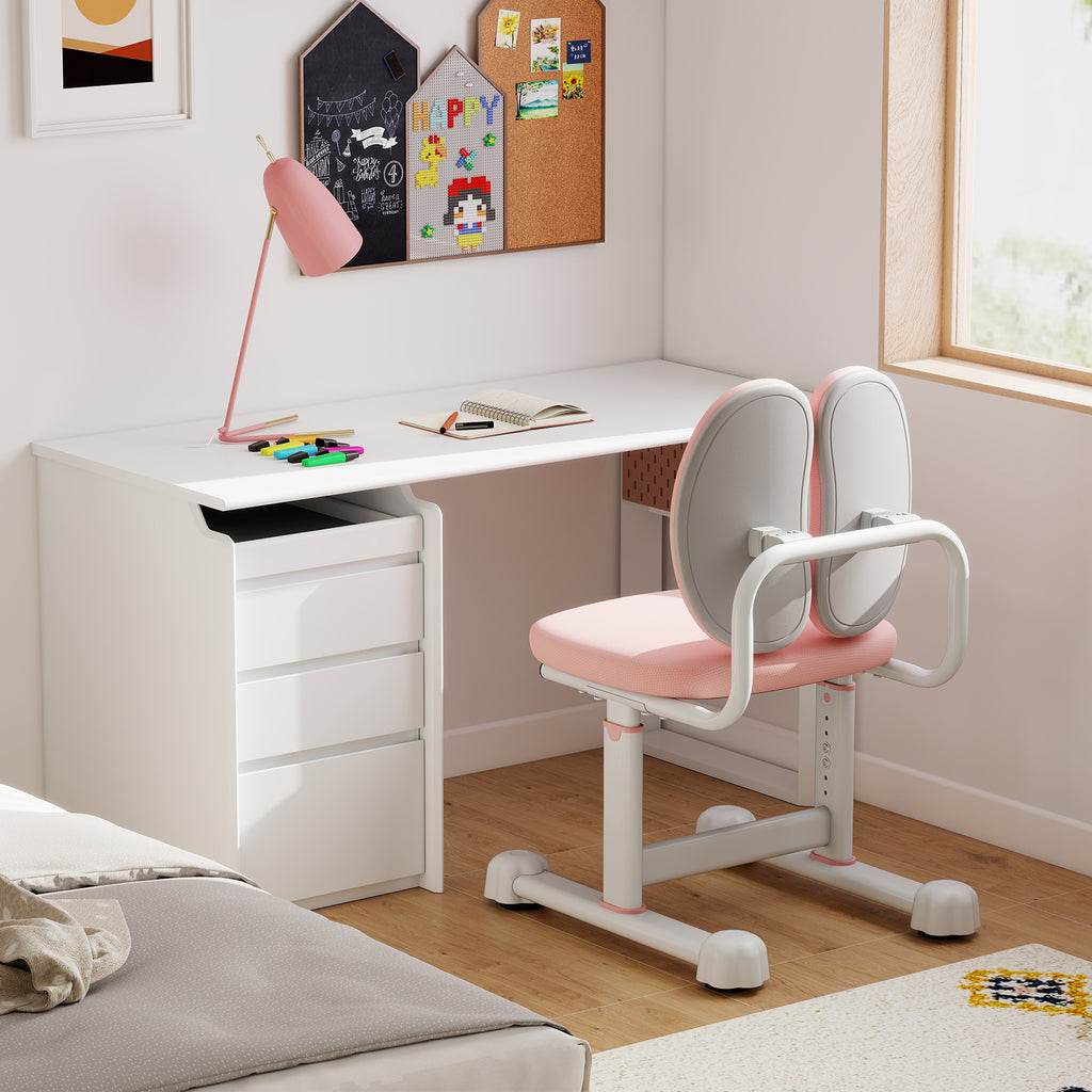 Kids Study Desk Chair with Dual Support Backrest & Adjustable Height - Pink