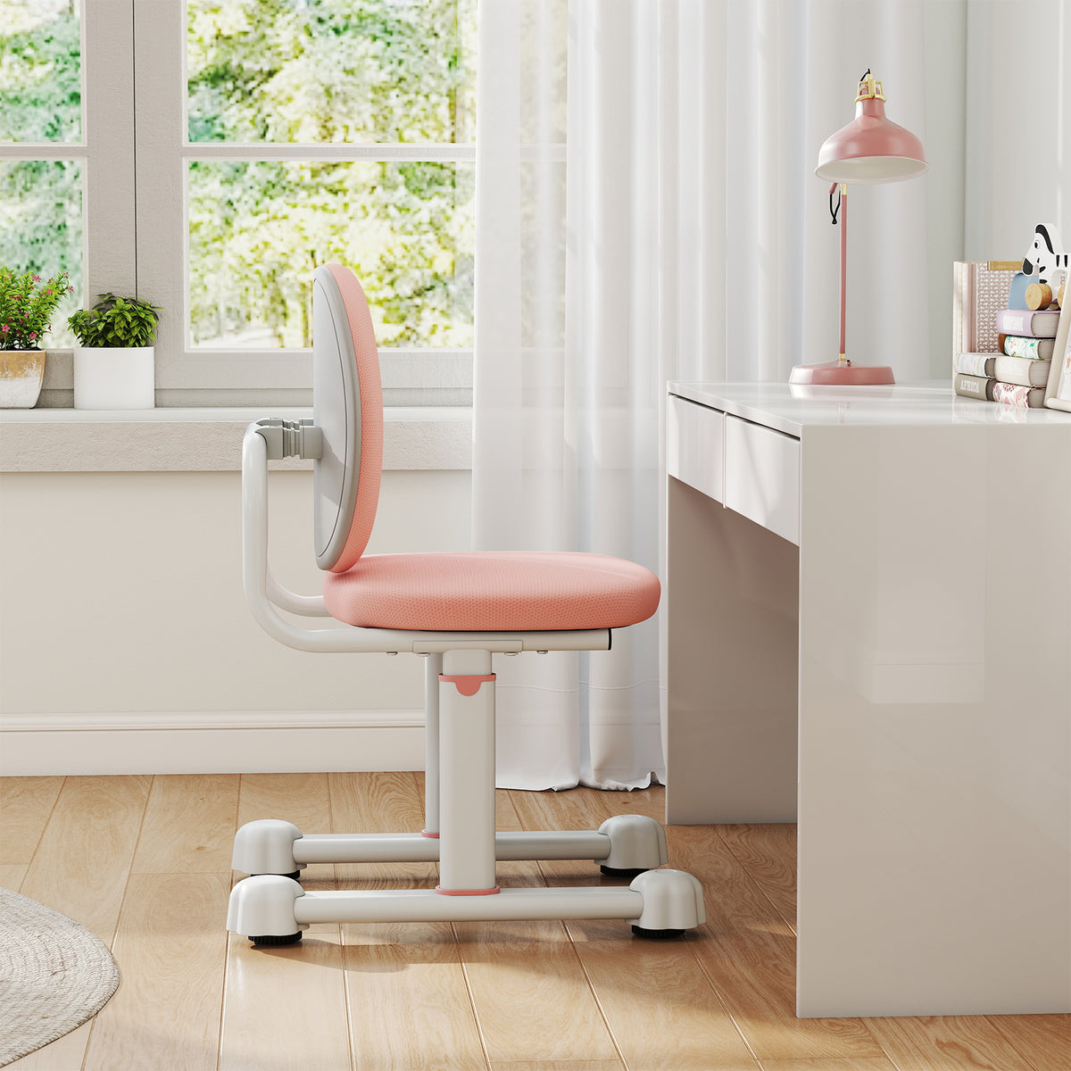 Kids Study Desk Chair with Dual Support Backrest & Adjustable Height - Pink