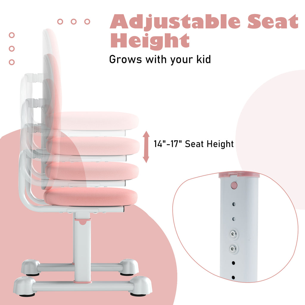 Kids Study Desk Chair with Dual Support Backrest & Adjustable Height - Pink