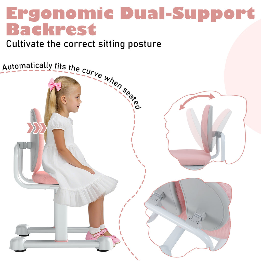 Kids Study Desk Chair with Dual Support Backrest & Adjustable Height - Pink