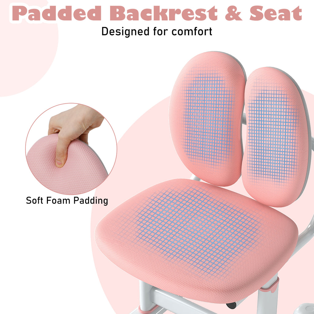 Kids Study Desk Chair with Dual Support Backrest & Adjustable Height - Pink