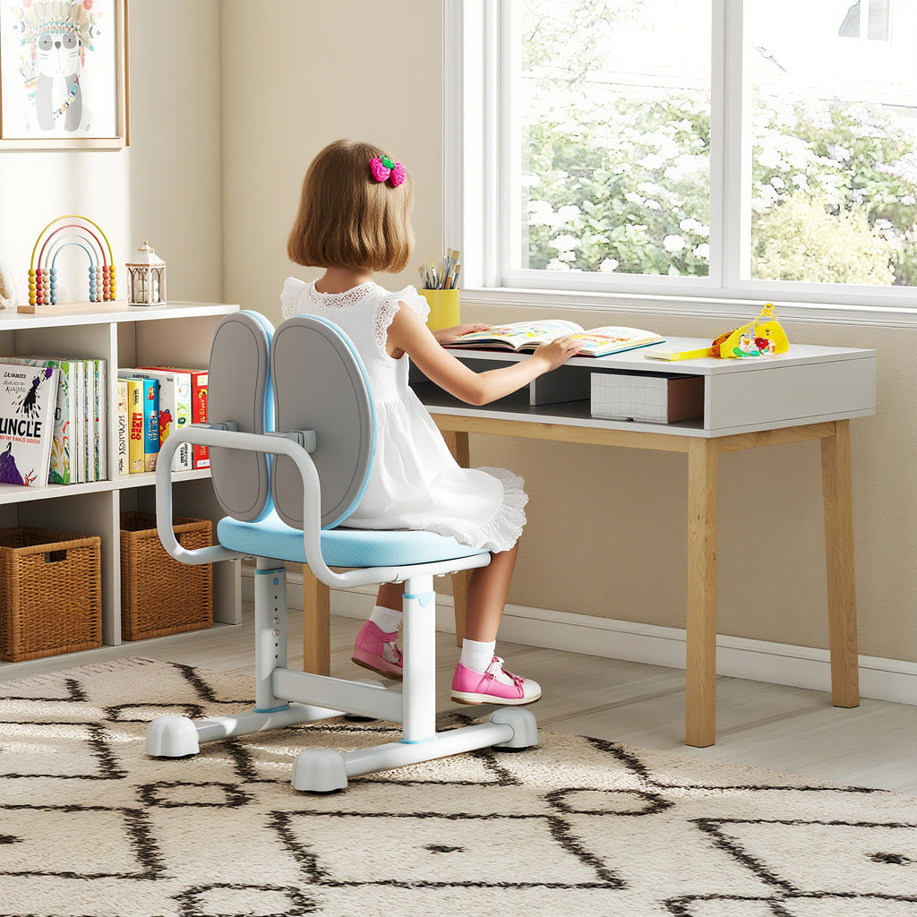 Kids Study Desk Chair with Dual Support Backrest & Adjustable Height - Pink