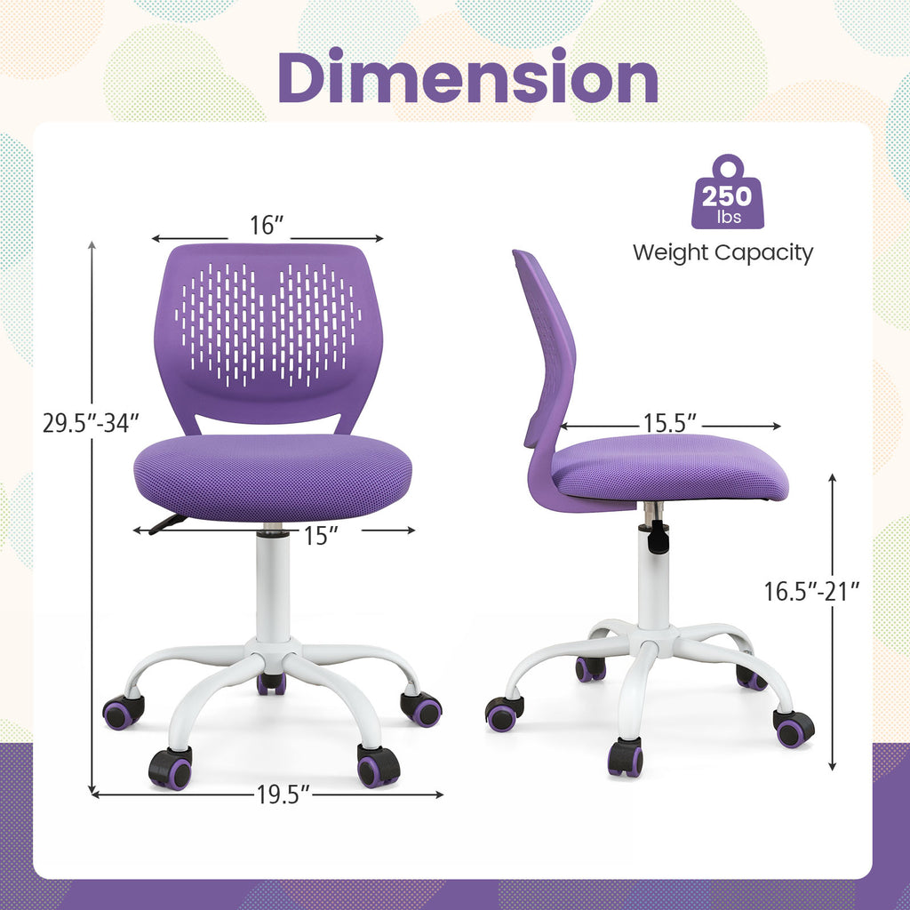 Kids Study Chair with Adjustable Height - Purple, 16.5-21 Inches