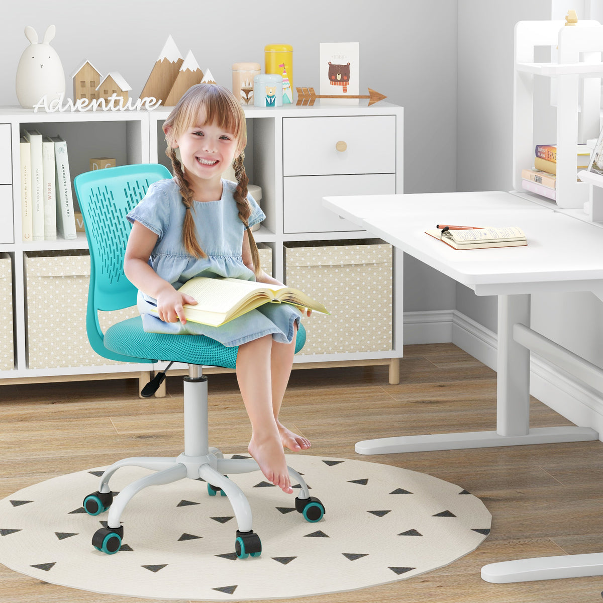 Kids Ergonomic Study Chair with Adjustable Height, Turquoise, 16.5-21 Inches