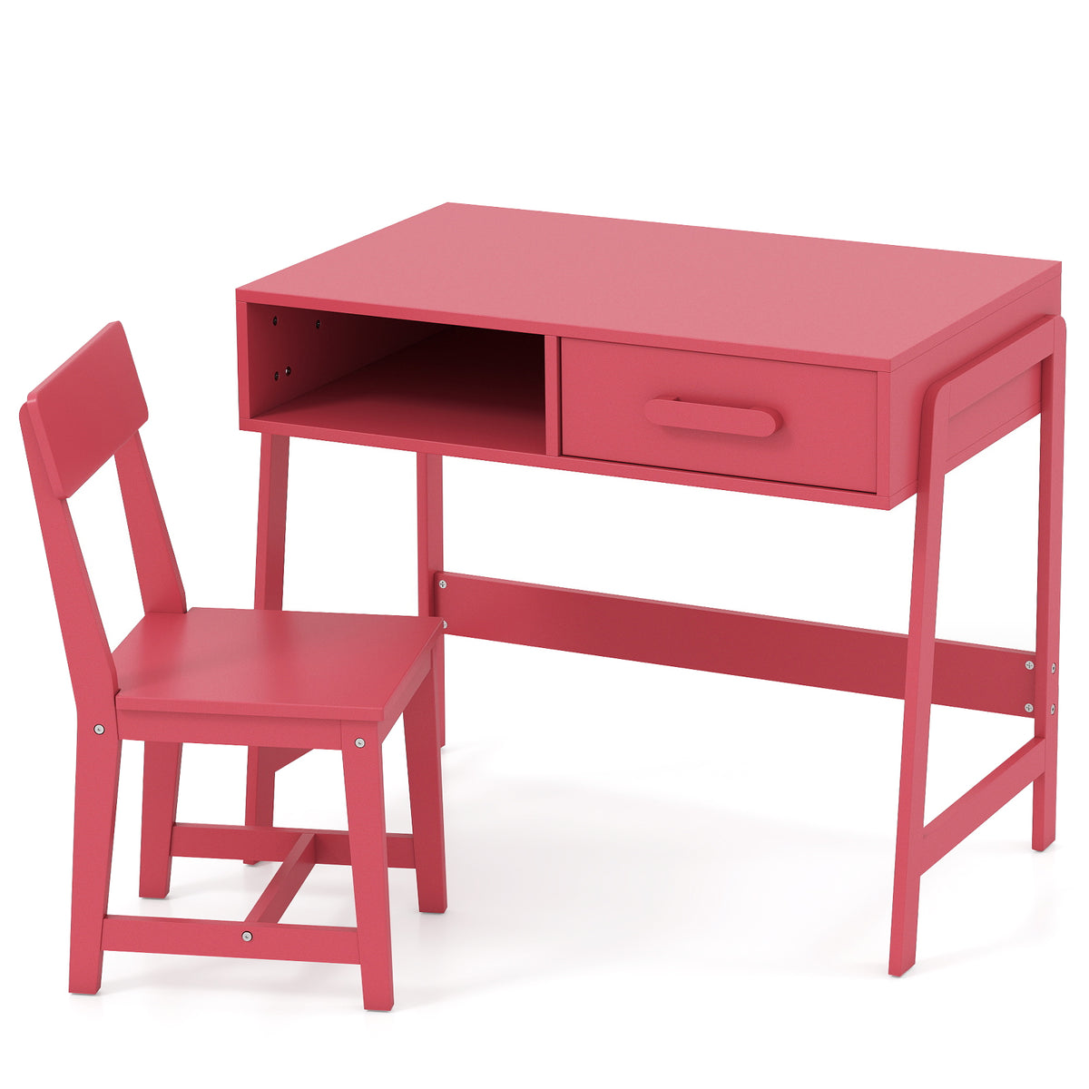 Kids Desk and Chair Set with Storage Drawer and Hutch - Pink