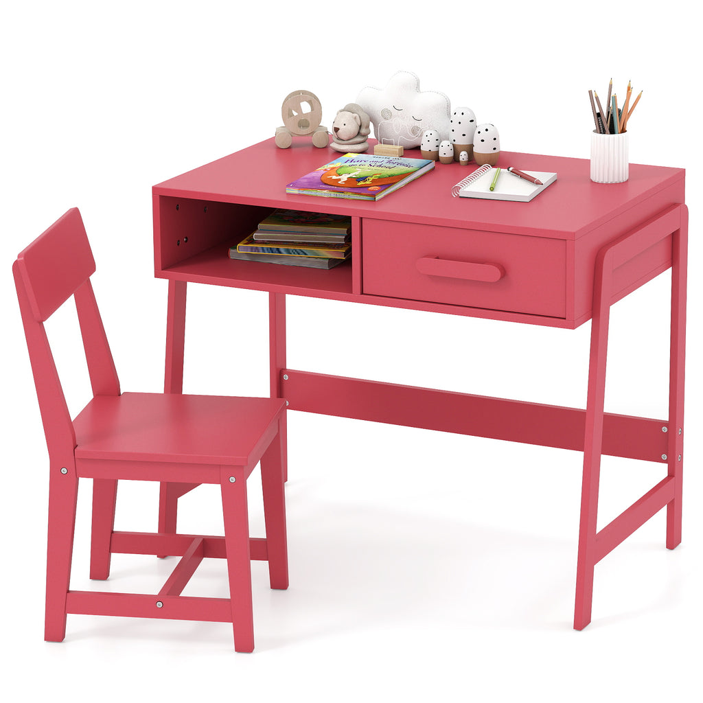 Kids Desk and Chair Set with Storage Drawer and Hutch - Pink