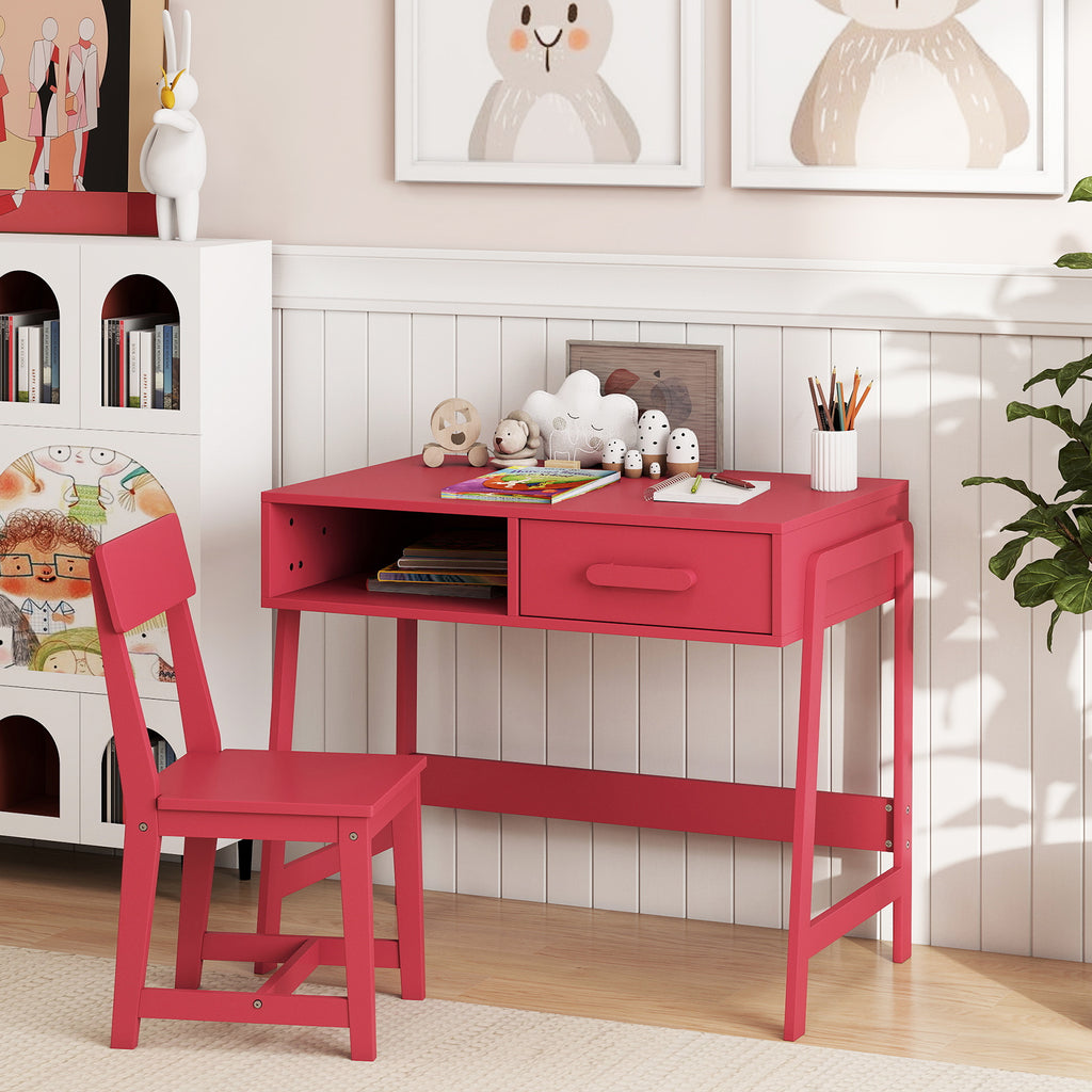 Kids Desk and Chair Set with Storage Drawer and Hutch - Pink