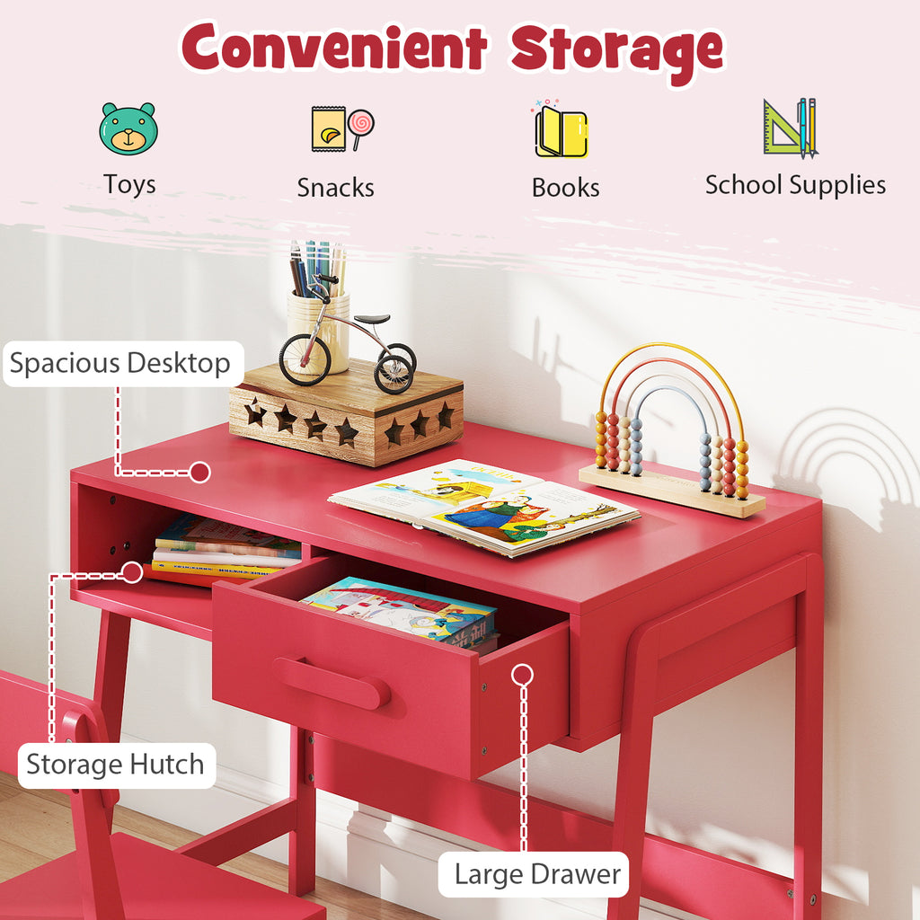 Kids Desk and Chair Set with Storage Drawer and Hutch - Pink