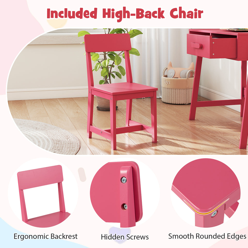 Kids Desk and Chair Set with Storage Drawer and Hutch - Pink