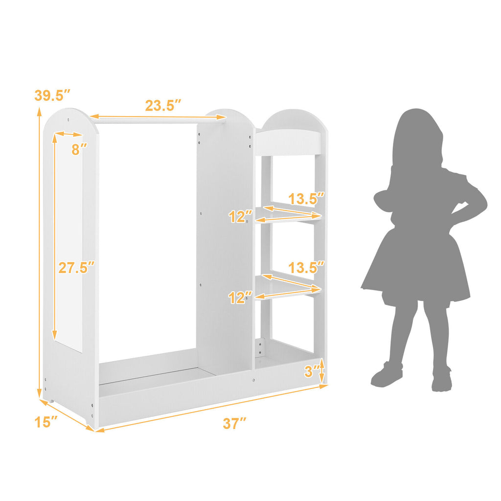Kids Wardrobe Closet with Mirror - White, Style 1, 39.5 Inches