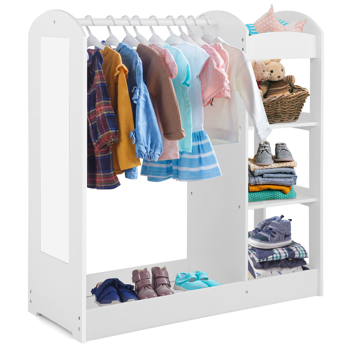 Kids Wardrobe Closet with Mirror - White, Style 1, 39.5 Inches